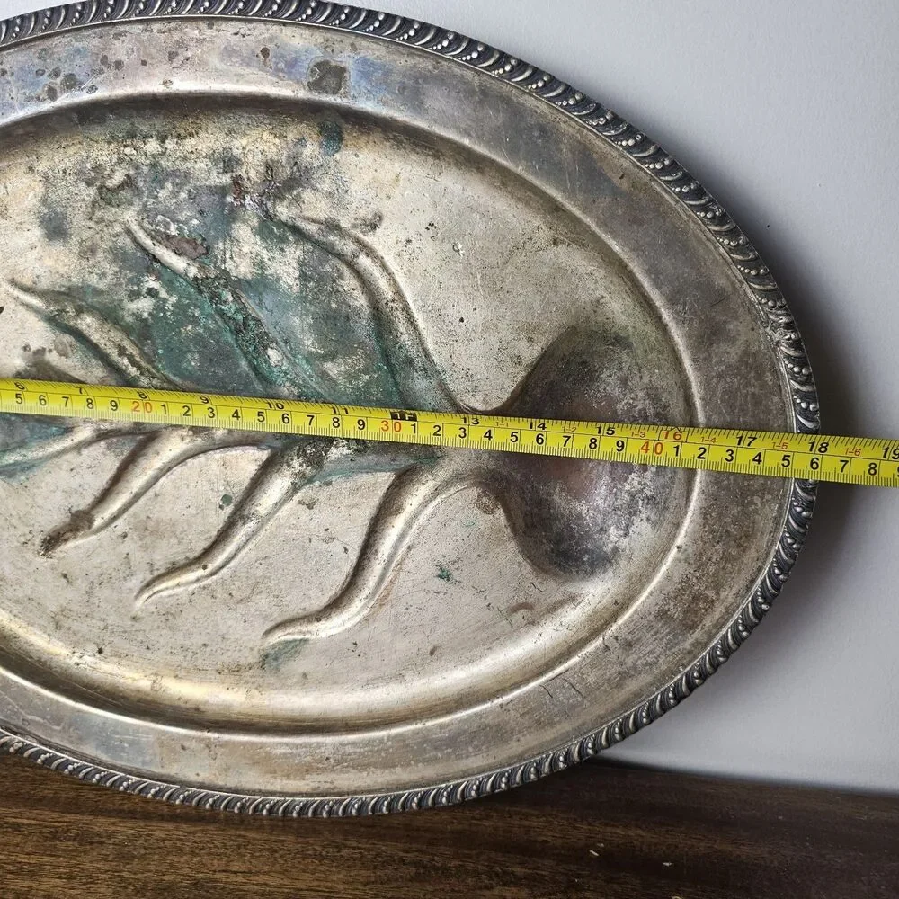 Vintage Wm. Rogers & Son Heavy Patina Silver-Plated Serving Platter Tree of Life